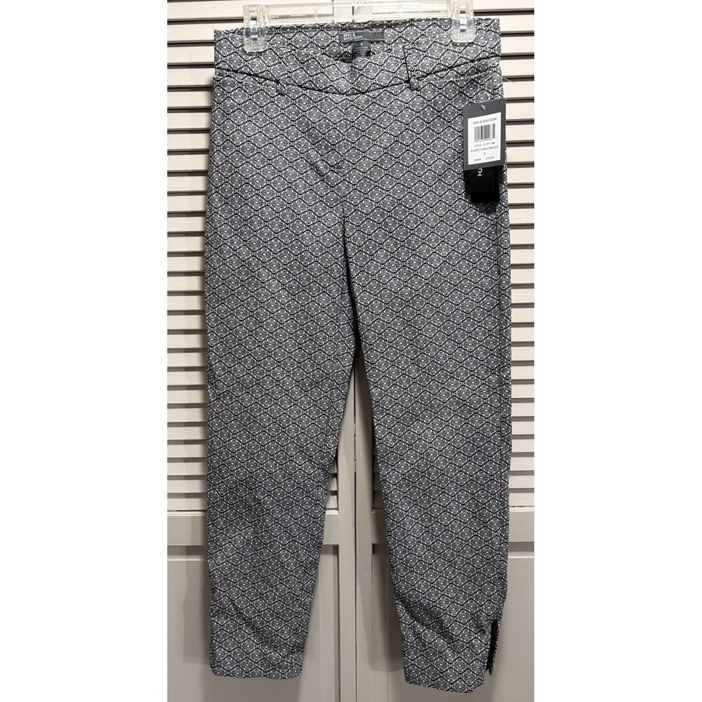 89th & Madison Ankle Skinny‎ Dress Pants Bro Cade Elastic Band Size S Mid Rise